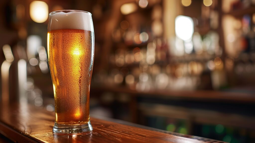 belgisches Bier im Glas auf einer Bar 